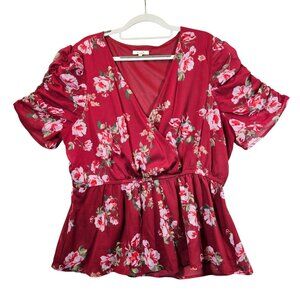 Maurices Floral Burgundy Peplum Blouse XXL Career Feminine peplum office floral